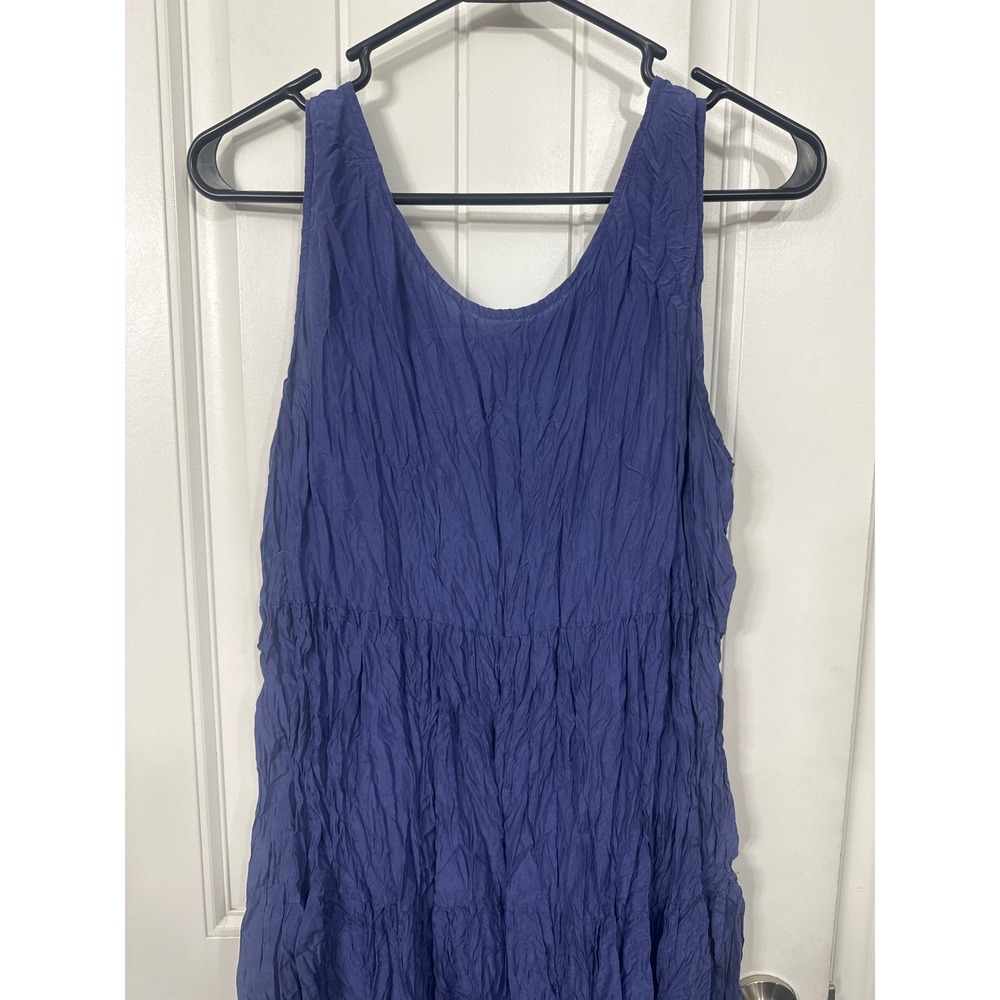 Eileen Fisher Crushed Silk Petite Sleeveless Tiered Midi Dress Periwinkle Blue - Picture 3 of 9